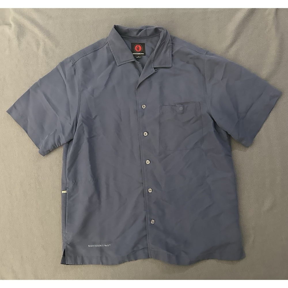SCOTTeVEST Camp Shirt Men's Size Large Travel Tech Hidden Pockets SeV Shirt